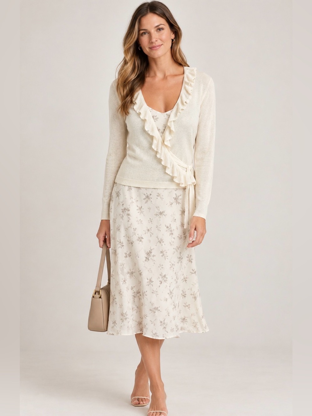 Ted Baker Cream Ruffle-Trim Wrap-Style Tunic